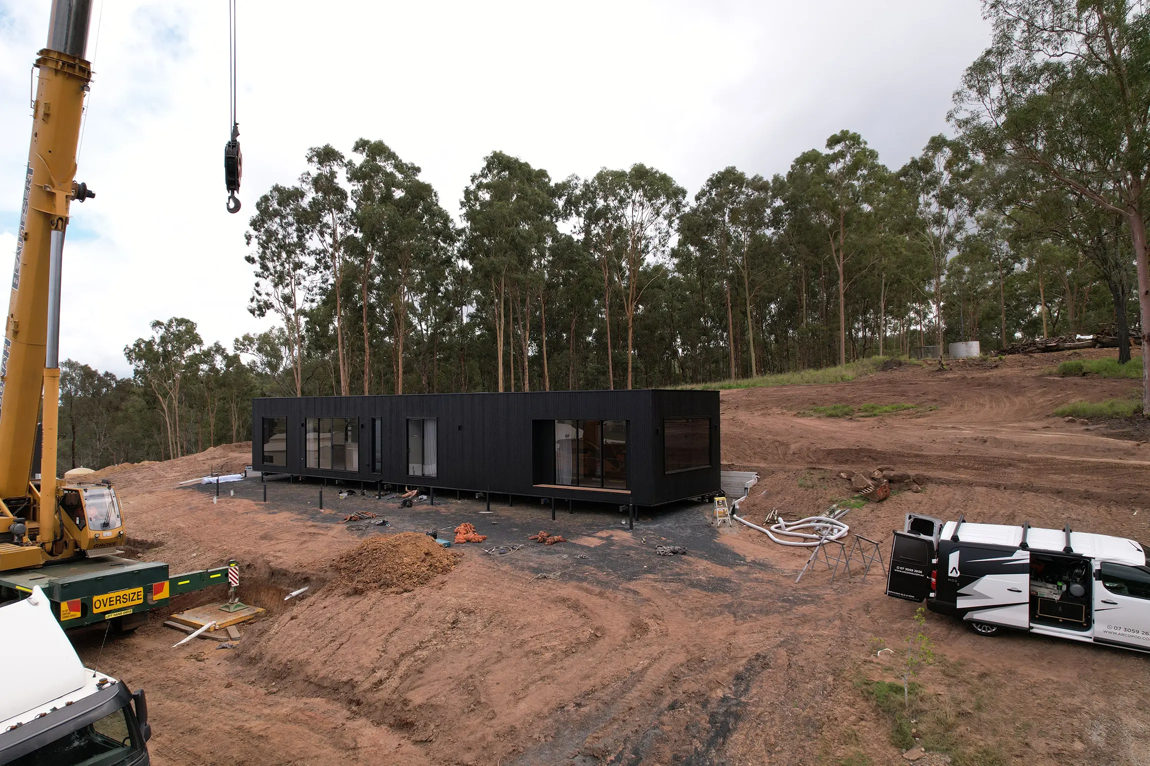 Modern modular cabin under construction by Arcopod – offsite building innovation