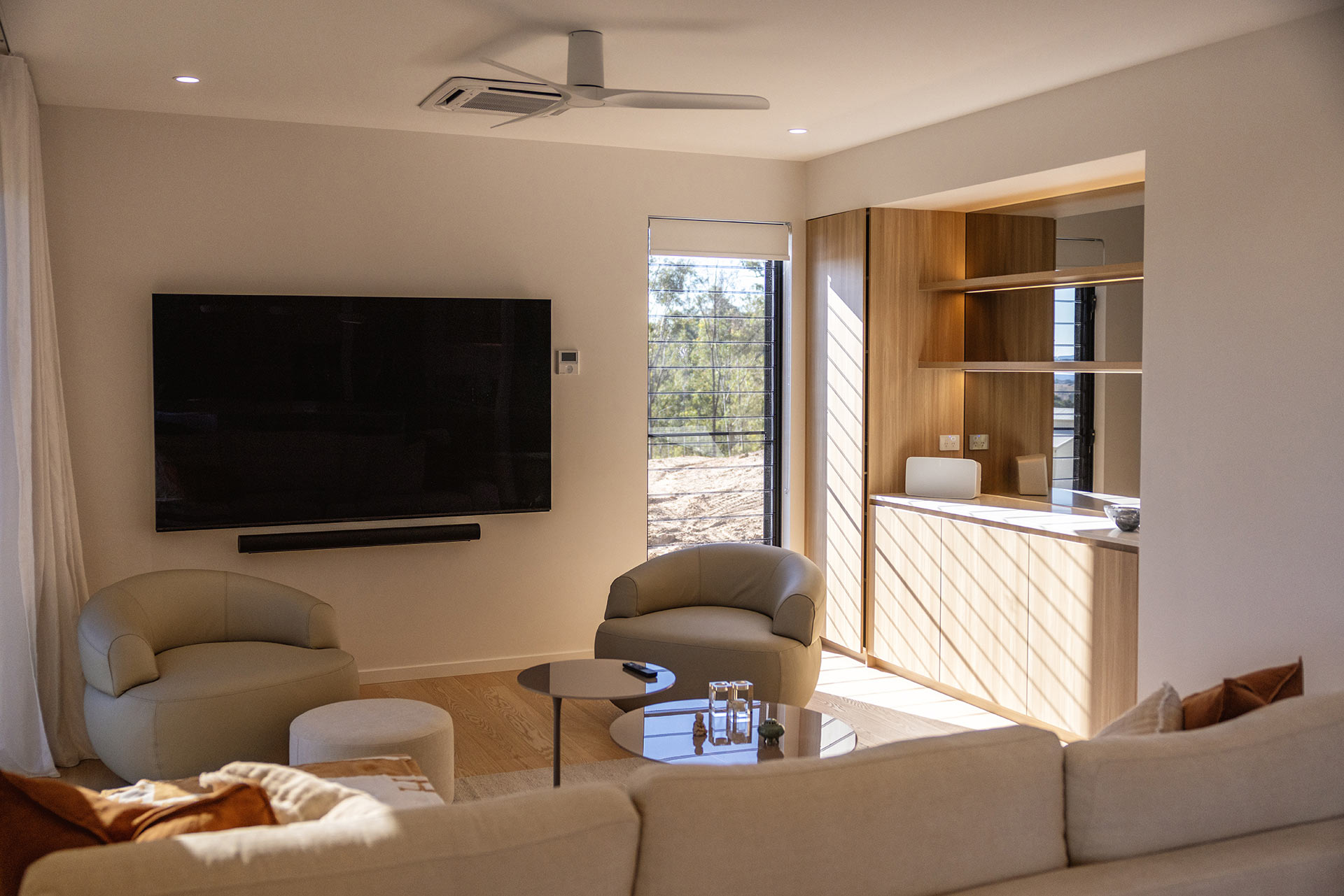 Prefab home cabin lounge room in the Gold Coast