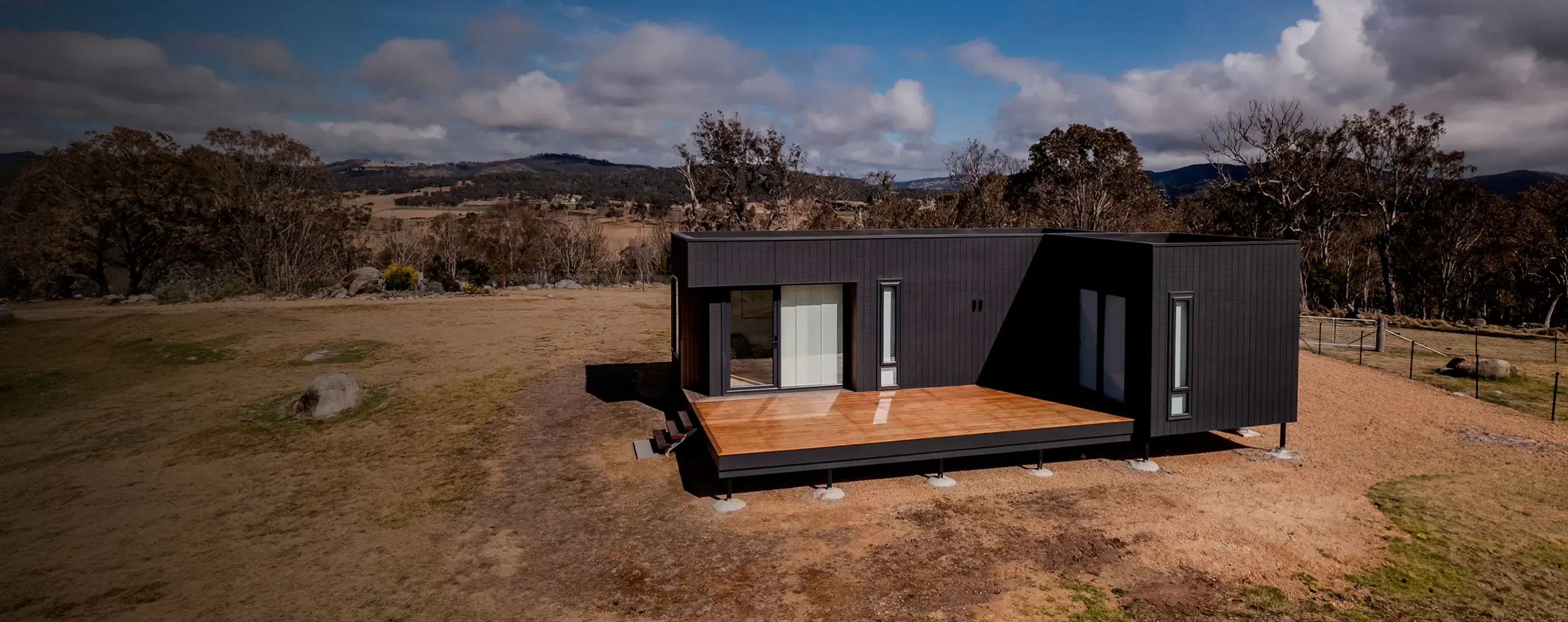 Modern Arcopod modular home in rural Australian landscape