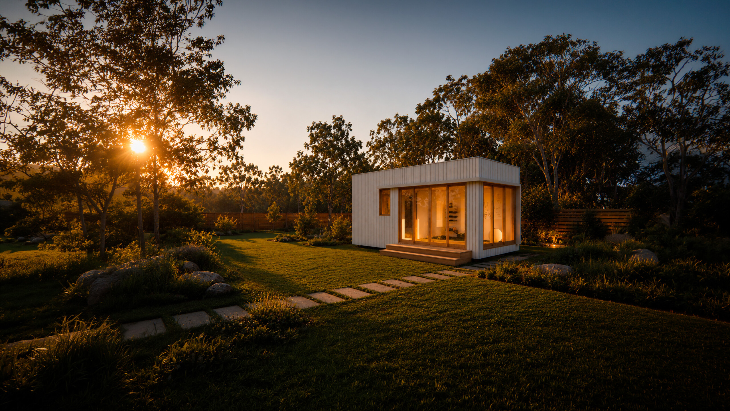 wellness gym pod in a backyard.